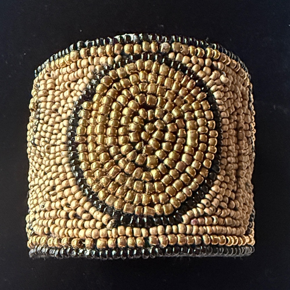 Handcrafted Gold and Black Beaded Cuff Bracelet